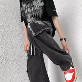 Men Jeans Patch Ripped Jeans Summer Retro Straight Loose Pants